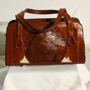 Vintage Hand Tooled Leather& Cowhide Western Horse